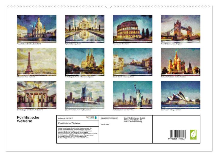 Produktbild: Pointilistische Weltreise (hochwertiger Premium Wandkalender 2026 DIN A2 quer), Kunstdruck in Hochglanz