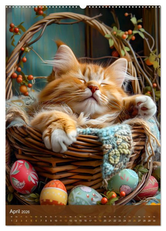 Produktbild: Kuschelkatzen - Fellnasen im Schlummerland (Wandkalender 2026 DIN A2 hoch), CALVENDO Monatskalender