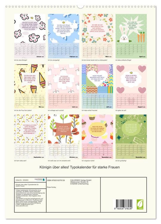 Produktbild: K&ouml;nigin &uuml;ber alles! Typokalender f&uuml;r starke Frauen (hochwertiger Premium Wandkalender 2026 DIN A2 hoch), Kunstdruck in Hochglanz