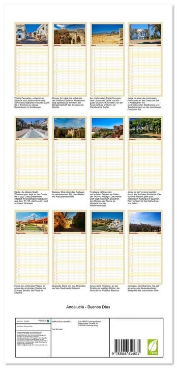 Produktbild: Familienplaner 2026 - Andaluc&iacute;a - Buenos D&iacute;as mit 5 Spalten (Wandkalender, 21 x 45 cm) CALVENDO
