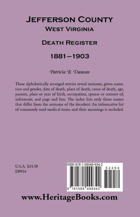 Produktbild: Jefferson County, West Virginia Death Register, 1881-1903