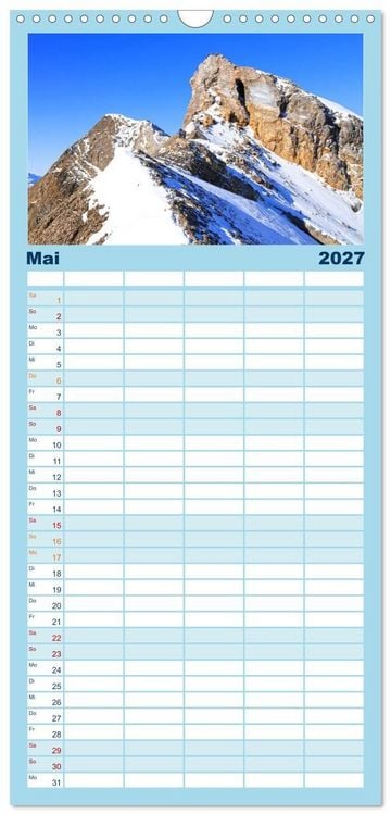 Produktbild: Familienplaner 2027 - Schweizer Berggipfel mit 5 Spalten (Wandkalender, 21 x 45 cm) CALVENDO