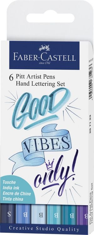 Produktbild: Faber-Castell Tuschestifte Pitt Artist Pens Hand Lettering, Blaut&ouml;ne, 6er Etui