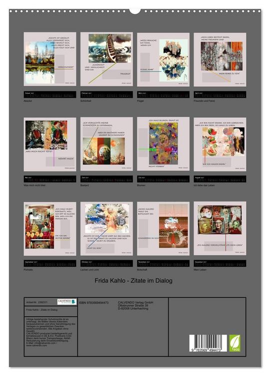 Produktbild: Frida Kahlo - Zitate im Dialog (hochwertiger Premium Wandkalender 2027 DIN A2 hoch), Kunstdruck in Hochglanz
