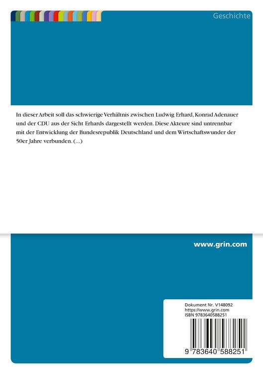 Produktbild: Das schwierige Verh&auml;ltnis zwischen Ludwig Erhard, Konrad Adenauer und der CDU
