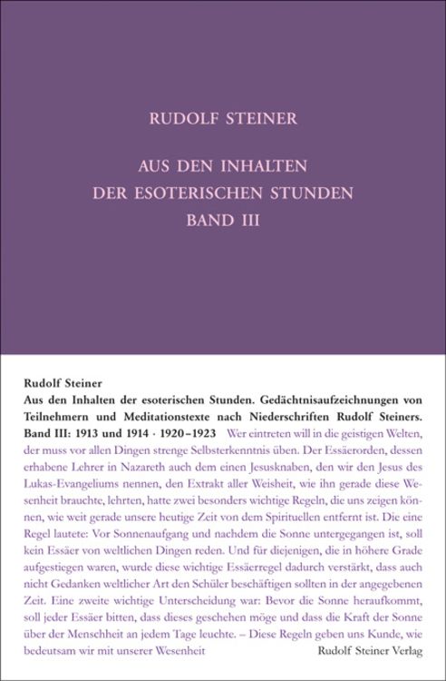 Produktbild: Aus den Inhalten der esoterischen Stunden, Band III: 1913 und 1914; 1920-1923