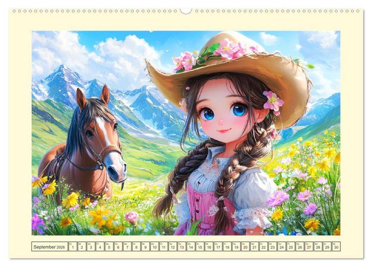 Produktbild: Kleine Cowgirls. Niedliche M&auml;dchen mit tierischen Freunden (hochwertiger Premium Wandkalender 2026 DIN A2 quer), Kunstdruck in Hochglanz