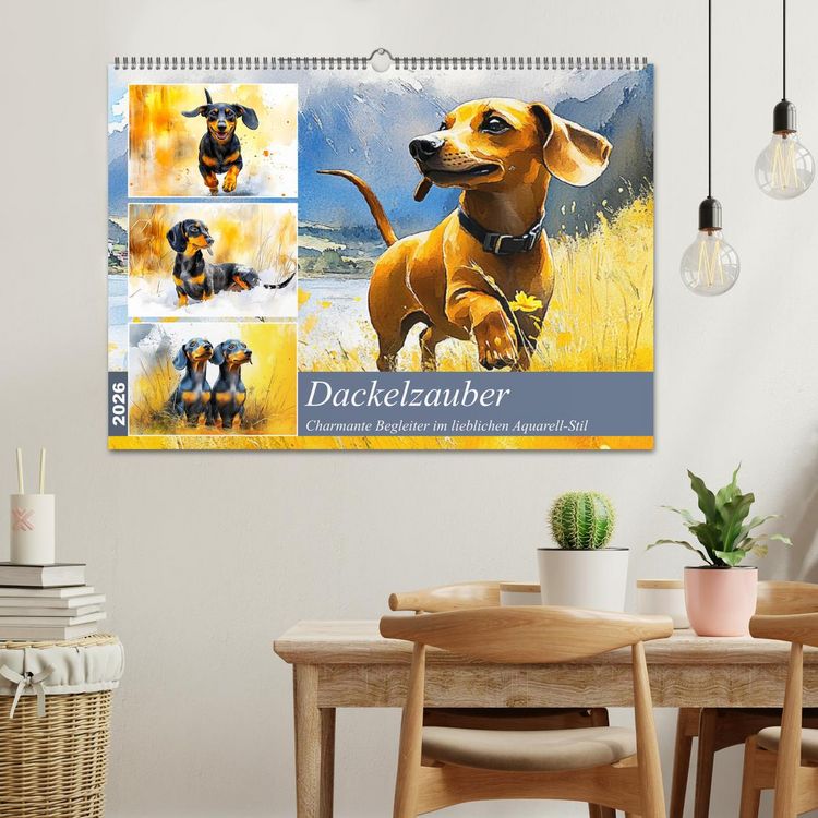 Produktbild: Dackelzauber. Charmante Begleiter im lieblichen Aquarell-Stil (Wandkalender 2026 DIN A2 quer), CALVENDO Monatskalender