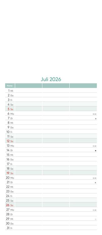 Produktbild: Kreativ-Kalender Planer für 2 2026 - 3 Spalten - 19,5x45 cm - Foto, Malen, Basteln - datiert - Kreativkalender - Foto-Kalender - Alpha Edition