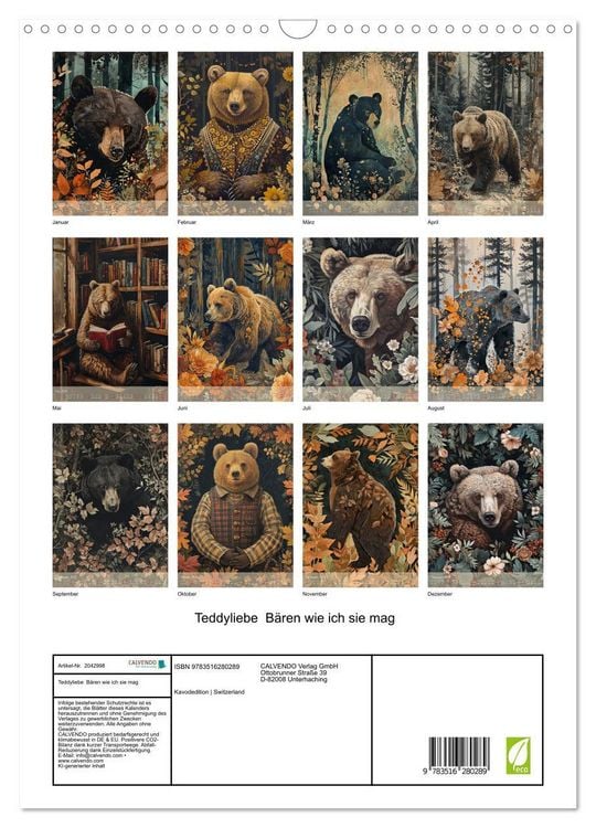 Produktbild: Teddyliebe B&auml;ren wie ich sie mag (Wandkalender 2026 DIN A3 hoch), CALVENDO Monatskalender