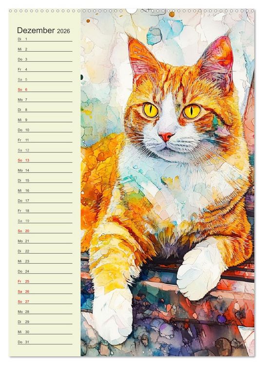 Produktbild: Bezaubernde Katzen. Miezen im lieblichen Aquarell-Stil (Wandkalender 2026 DIN A2 hoch), CALVENDO Monatskalender