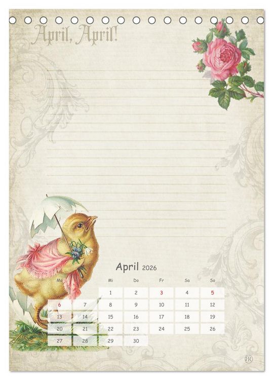 Produktbild: Nostalgie-Jahr, Motive aus alten Poesiealben (Tischkalender 2026 DIN A5 hoch), CALVENDO Monatskalender