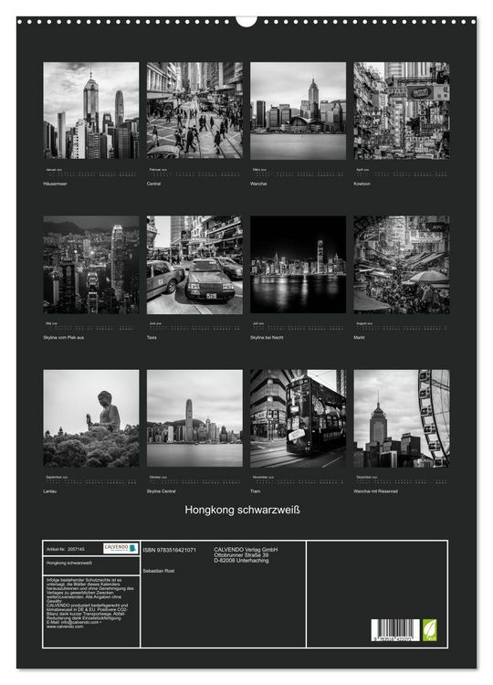Produktbild: Hongkong schwarzwei&szlig; (Wandkalender 2026 DIN A2 hoch), CALVENDO Monatskalender