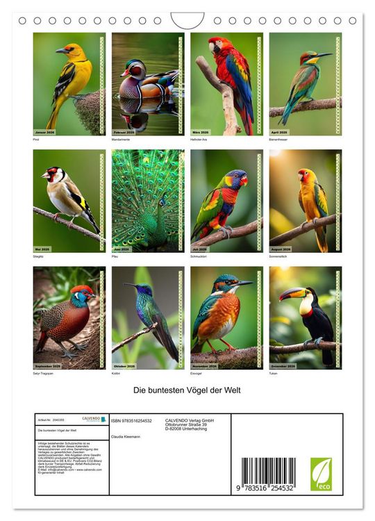 Produktbild: Die buntesten V&ouml;gel der Welt (Wandkalender 2026 DIN A4 hoch), CALVENDO Monatskalender