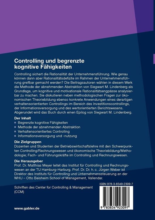 Produktbild: Controlling und begrenzte kognitive F&auml;higkeiten