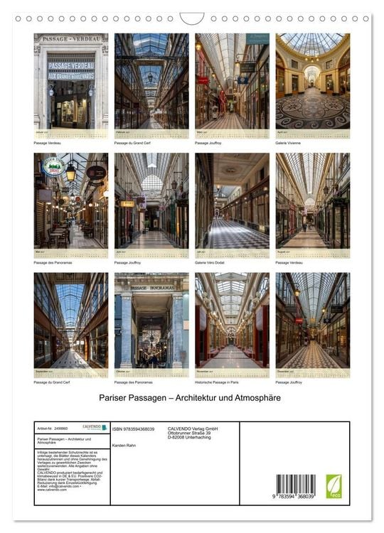 Produktbild: Pariser Passagen &ndash; Architektur und Atmosph&auml;re (Wandkalender 2027 DIN A3 hoch), CALVENDO Monatskalender