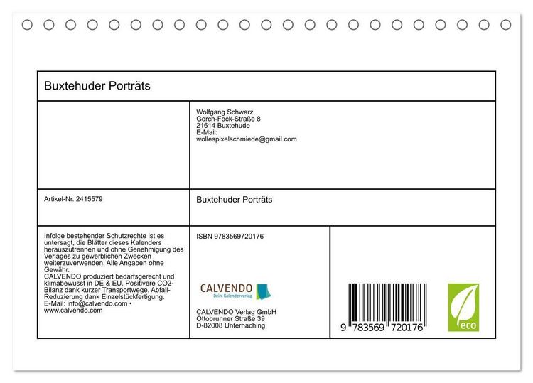 Produktbild: Buxtehuder Portr&auml;ts (Tischkalender 2027 DIN A5 quer), CALVENDO Monatskalender