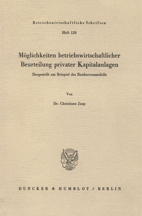 Produktbild: M&ouml;glichkeiten betriebswirtschaftlicher Beurteilung privater Kapitalanlagen.