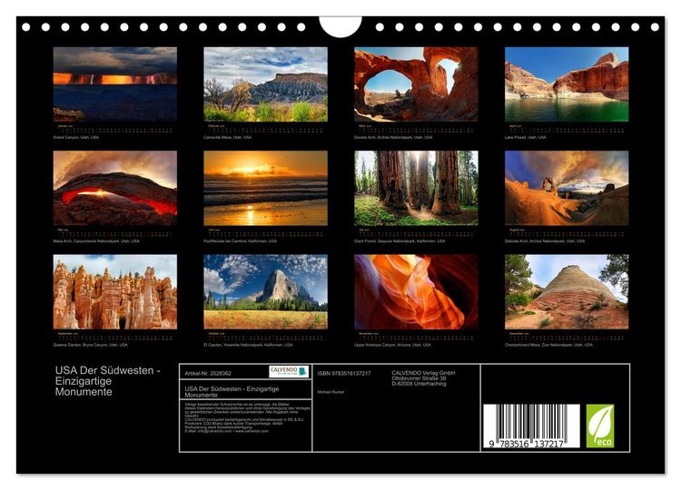 Produktbild: USA Der S&uuml;dwesten - Einzigartige Monumente (Wandkalender 2026 DIN A4 quer), CALVENDO Monatskalender