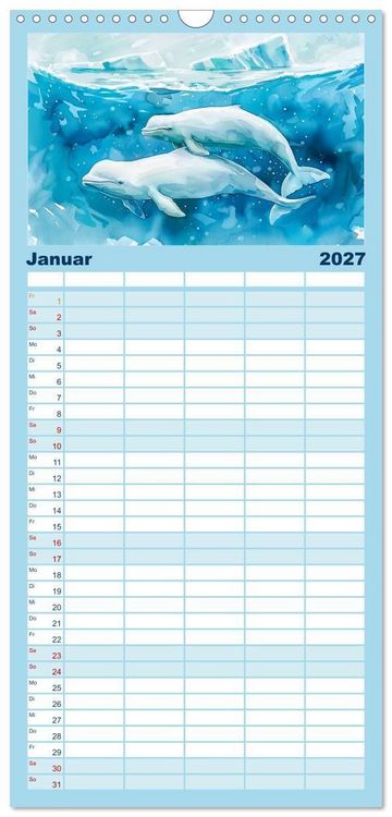 Produktbild: Familienplaner 2027 - Eisige Polarkreise - Faszination der polaren Tierwelt mit 5 Spalten (Wandkalender, 21 x 45 cm) CALVENDO