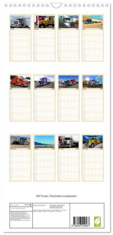 Produktbild: Familienplaner 2026 - US-Trucks. Faszination Langhauber mit 5 Spalten (Wandkalender, 21 x 45 cm) CALVENDO