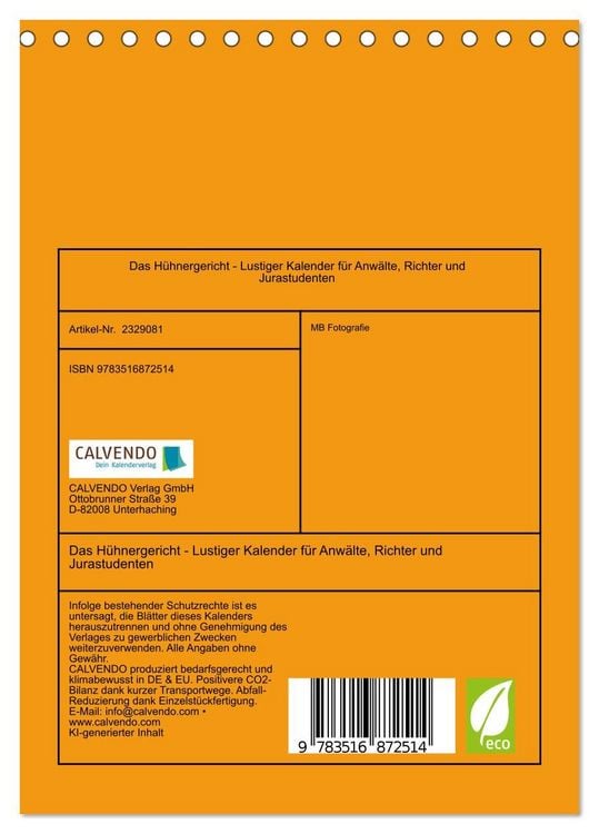 Produktbild: Das H&uuml;hnergericht - Lustiger Kalender f&uuml;r Anw&auml;lte, Richter und Jurastudenten (Tischkalender 2027 DIN A5 hoch), CALVENDO Monatskalender