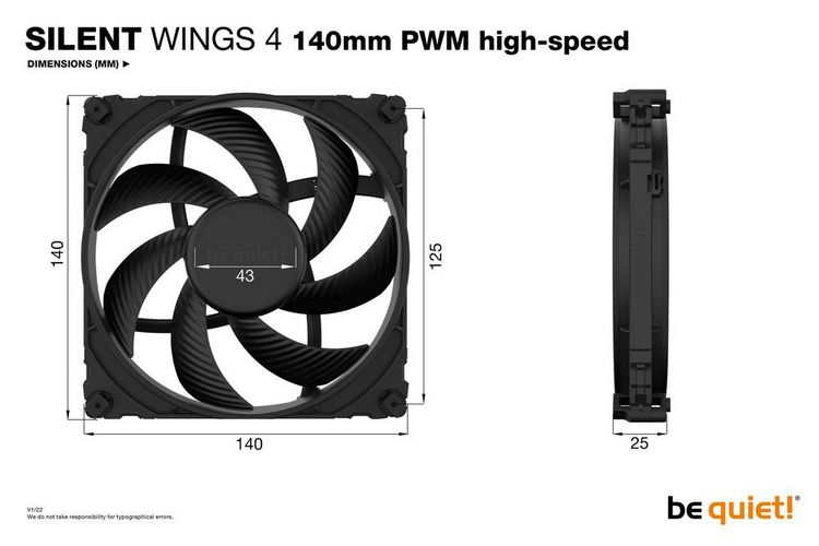 Produktbild: BeQuiet SILENT WINGS 4 PC-Geh&auml;use-L&uuml;fter Schwarz (B x H x T) 140 x 25 x 140 mm