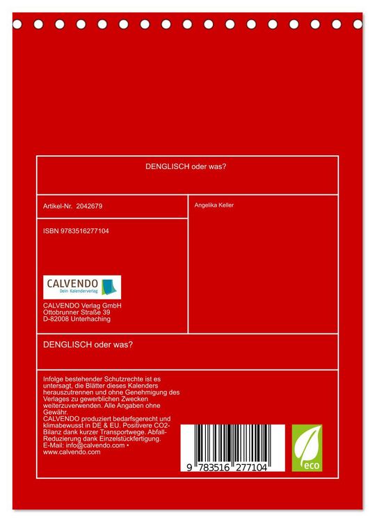 Produktbild: DENGLISCH oder was? (Tischkalender 2026 DIN A5 hoch), CALVENDO Monatskalender