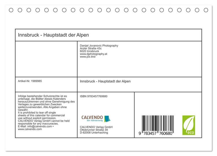 Produktbild: Innsbruck - Hauptstadt der Alpen (Tischkalender 2026 DIN A5 quer), CALVENDO Monatskalender