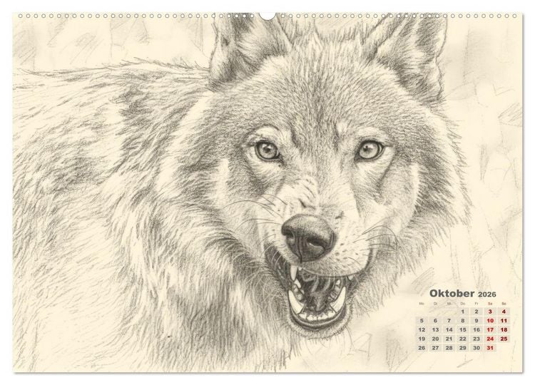 Produktbild: Wilde Seelen - Tierische Momente in Graphit (Wandkalender 2026 DIN A2 quer), CALVENDO Monatskalender