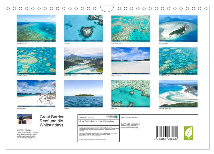 Produktbild: Great Barrier Reef und die Whitsundays (Wandkalender 2026 DIN A4 quer), CALVENDO Monatskalender