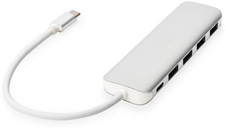 Produktbild: Digitus DA-70242-1 USB-Hub 4+1 Port USB-A USB 3.0 5 GBit/s mit Schnellladeport, mit USB-C&reg; Stecker, mit Aluminiumgeh&auml;use Silber DA-70242-1