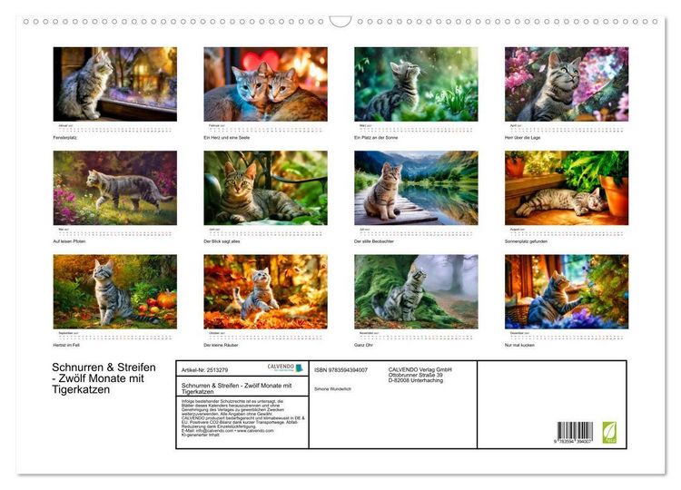 Produktbild: Schnurren & Streifen - Zw&ouml;lf Monate mit Tigerkatzen (Wandkalender 2027 DIN A2 quer), CALVENDO Monatskalender