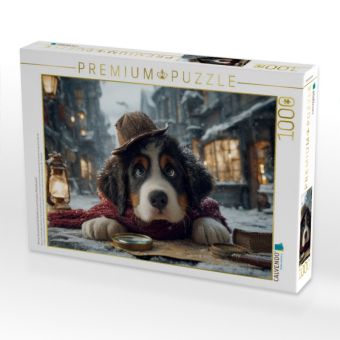 Produktbild: CALVENDO Puzzle Berner Sennenhund als Detektiv im verschneiten Altstadtviertel | 1000 Teile Lege-Gr&ouml;&szlig;e 64x48cm Foto-Puzzle f&uuml;r gl&uuml;ckliche Stunden