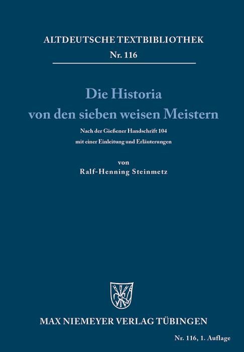 Produktbild: Die Historia von den sieben weisen Meistern und dem Kaiser Diocletianus