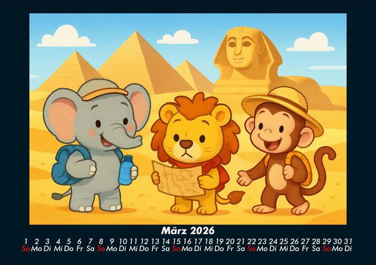 Produktbild: Raffi, Buschi & Milo - Drei Freunde auf Weltreise 2026 Fotokalender DIN A5