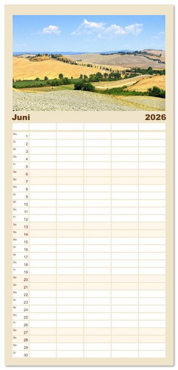 Produktbild: Familienplaner 2026 - Crete Senesi - Highlights einer einzigartigen Region mit 5 Spalten (Wandkalender, 21 x 45 cm) CALVENDO
