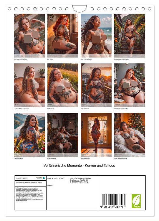 Produktbild: Verf&uuml;hrerische Momente - Kurven und Tattoos (Wandkalender 2026 DIN A4 hoch), CALVENDO Monatskalender