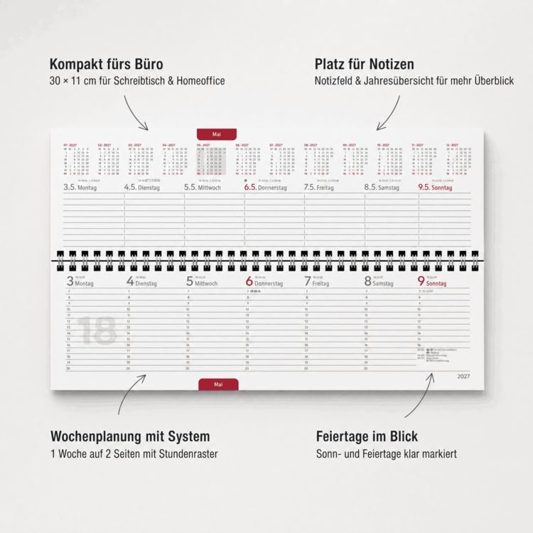 Produktbild: Tisch-Querkalender Profi rot 2027