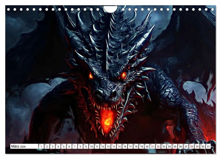 Produktbild: Drachen - Gef&uuml;rchtete, aber nicht immer b&ouml;se Fabelwesen (Wandkalender 2026 DIN A4 quer), CALVENDO Monatskalender