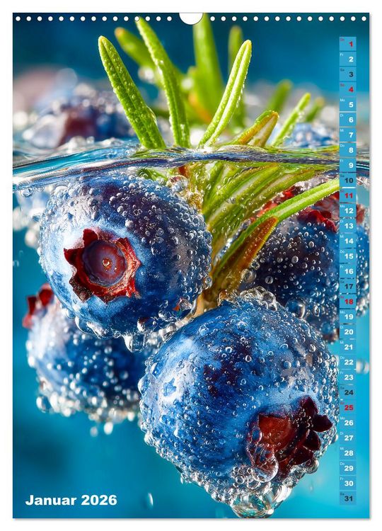 Produktbild: Fruchtige Erfrischung - K&uuml;chenkalender mit bunten Fr&uuml;chten im Wasser (Wandkalender 2026 DIN A3 hoch), CALVENDO Monatskalender