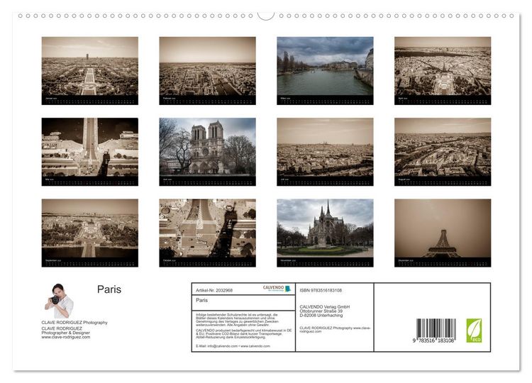 Produktbild: Paris (hochwertiger Premium Wandkalender 2026 DIN A2 quer), Kunstdruck in Hochglanz