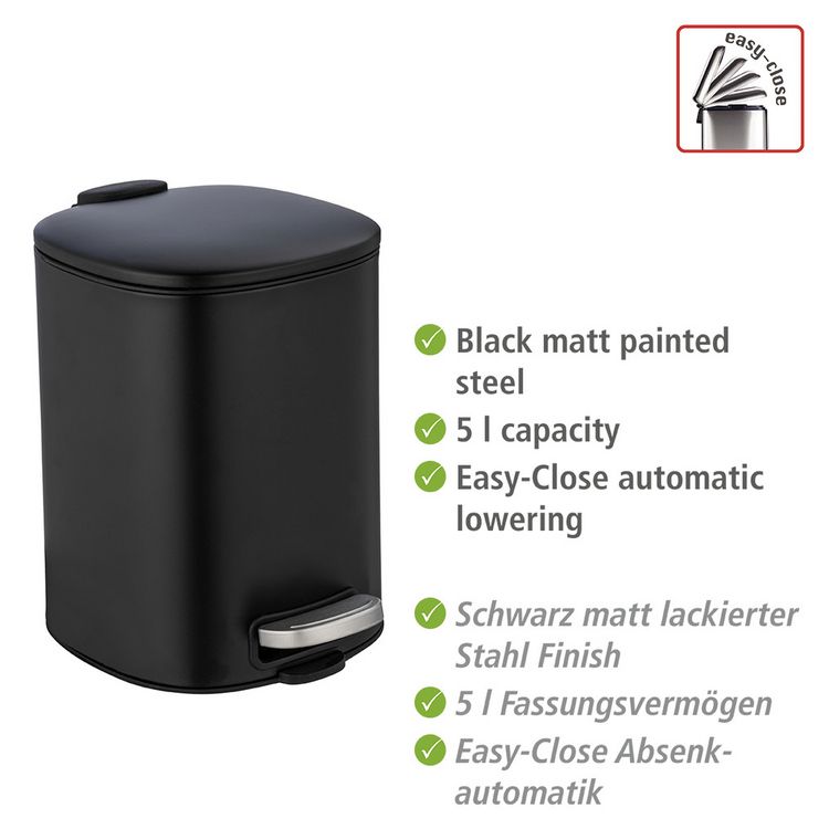 Produktbild: Treteimer Mod. Alassio, Schwarz 5 L, mit Easy-Close Absenkautomatik