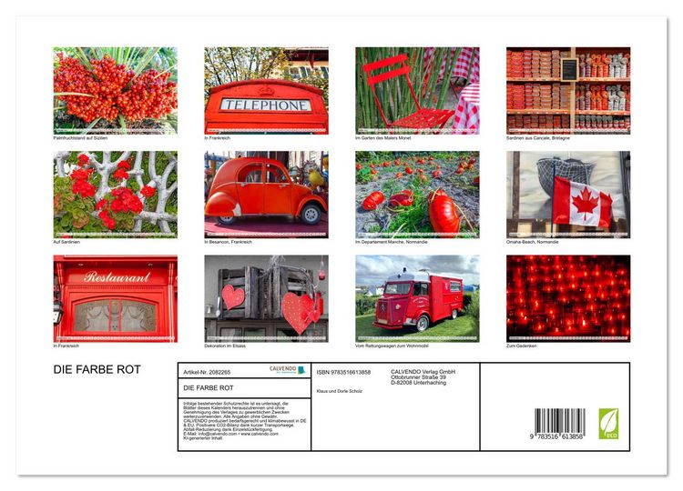 Produktbild: DIE FARBE ROT (Wandkalender 2026 DIN A3 quer), CALVENDO Monatskalender