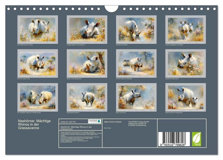 Produktbild: Nash&ouml;rner. M&auml;chtige Rhinos in der Grassavanne (Wandkalender 2027 DIN A4 quer), CALVENDO Monatskalender
