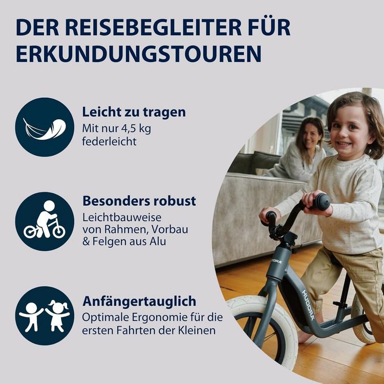 Produktbild: HUDORA 10933 - Laufrad Explory 12 shadow, f&uuml;r Kinder von 90-110 cm, Sitzh&ouml;he: 27-37,5 cm