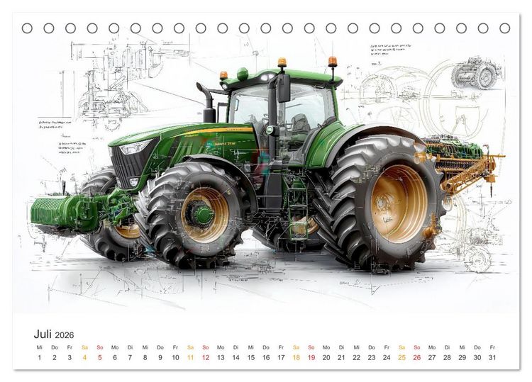 Produktbild: Traktoren - Design und Power Studien in Gr&uuml;n (Tischkalender 2026 DIN A5 quer), CALVENDO Monatskalender
