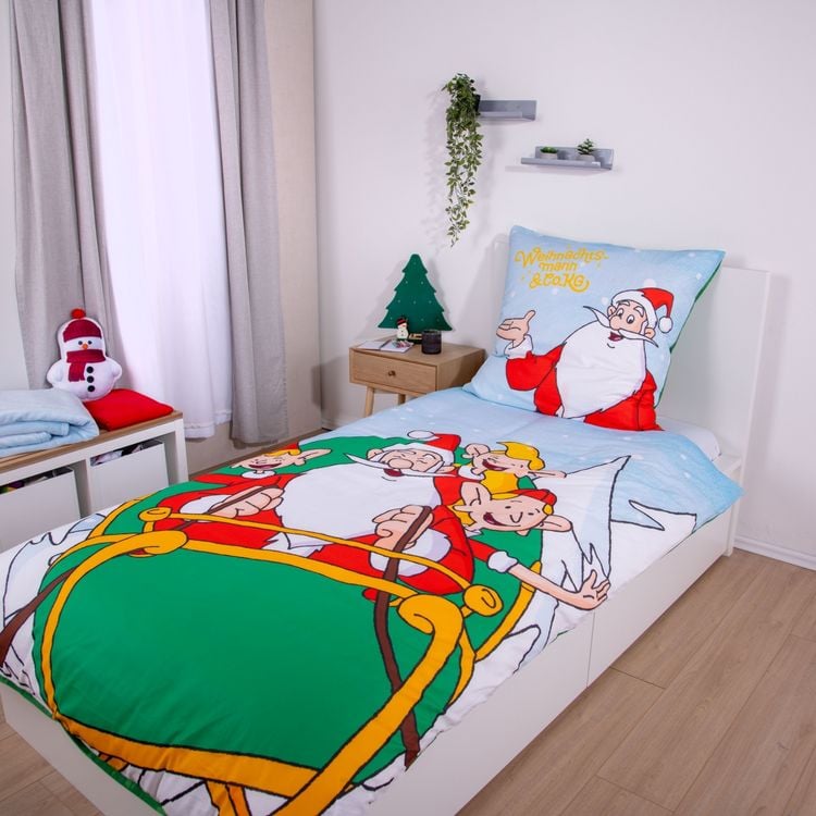 Klaus Hering 4649601050 - Weihnachtsmann & Co. KG Flanell-Bettwäsche, Weihnachtsmann & Co. KG, 80x80+135x200 cm