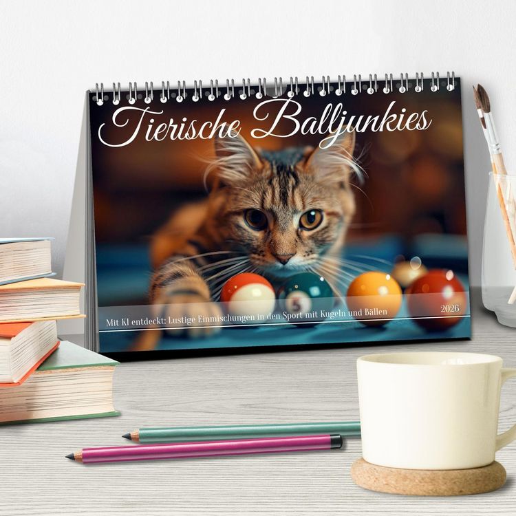 Produktbild: Tierische Balljunkies (Tischkalender 2026 DIN A5 quer), CALVENDO Monatskalender