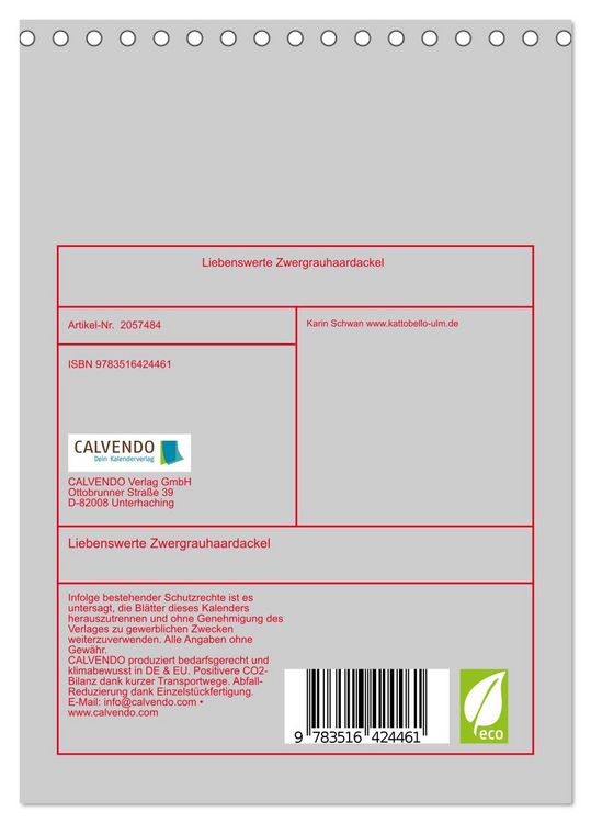 Produktbild: Liebenswerte Zwergrauhaardackel (Tischkalender 2026 DIN A5 hoch), CALVENDO Monatskalender